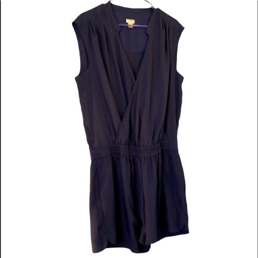 J Crew Romper size 14 navy blue sleeveless faux wrap.